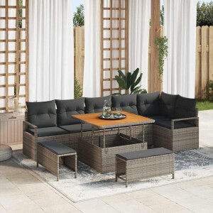 vidaXL Tuin Sofa Set met kussen 9 pcs Grijs Poly riet