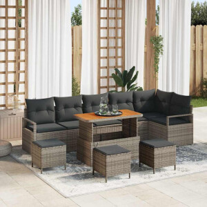 vidaXL Tuin Sofa Set met kussen 10 pcs Grijs Poly riet