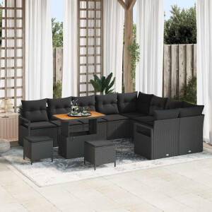 vidaXL Tuin Sofa Set met kussen 12 pcs Zwart Poly riet