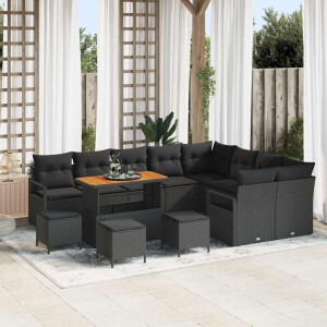 vidaXL Tuin Sofa Set met kussen 13 pcs Zwart Poly riet