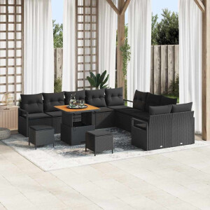 vidaXL Tuin Sofa Set met kussen 13 pcs Zwart Poly riet