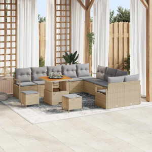 vidaXL Tuin Sofa Set met kussen 13 pcs Beige Poly riet