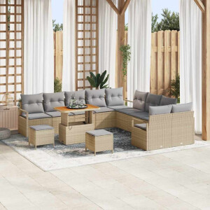 vidaXL Tuin Sofa Set met kussen 13 pcs Beige Poly riet