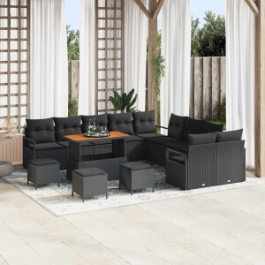 vidaXL Tuin Sofa Set met kussen 14 pcs Zwart Poly riet