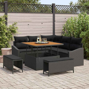 vidaXL Tuin Sofa Set met kussen 8 pcs Zwart Poly riet