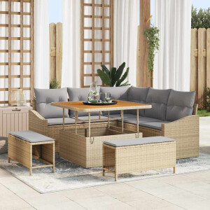 vidaXL Tuin Sofa Set met kussen 8 pcs Beige Poly riet
