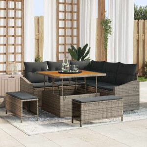 vidaXL Tuin Sofa Set met kussen 8 pcs Grijs Poly riet