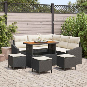 vidaXL Tuin Sofa Set met kussen 9 pcs Zwart Poly riet