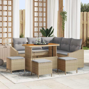 vidaXL Tuin Sofa Set met kussen 9 pcs Beige Poly riet