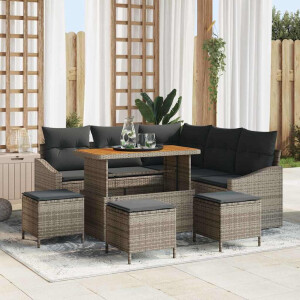 vidaXL Tuin Sofa Set met kussen 9 pcs Grijs Poly riet