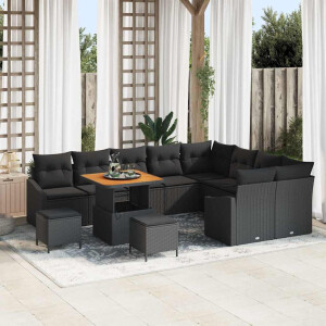 vidaXL Tuin Sofa Set met kussen 12 pcs Zwart Poly riet