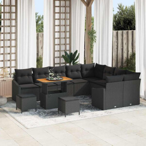 vidaXL Tuin Sofa Set met kussen 12 pcs Zwart Poly riet
