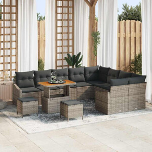 vidaXL Tuin Sofa Set met kussen 12 pcs Grijs Poly riet