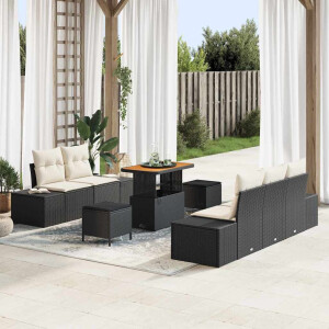 vidaXL Tuin Sofa Set met kussen 8 pcs Zwart Poly riet