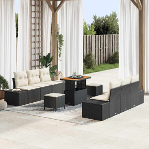 vidaXL Tuin Sofa Set met kussen 9 pcs Zwart Poly riet
