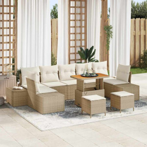 vidaXL Tuin Sofa Set met kussen 10 pcs Beige Poly riet