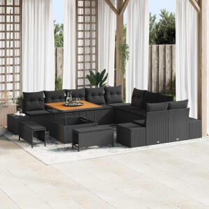 vidaXL Tuin Sofa Set met kussen 13 pcs Zwart Poly riet
