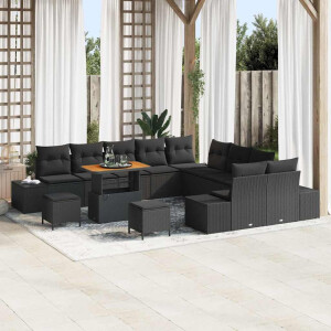 vidaXL Tuin Sofa Set met kussen 13 pcs Zwart Poly riet