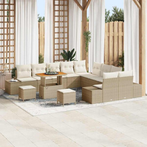 vidaXL Tuin Sofa Set met kussen 13 pcs Beige Poly riet