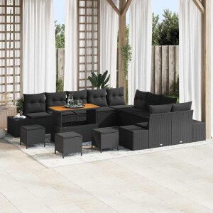 vidaXL Tuin Sofa Set met kussen 14 pcs Zwart Poly riet
