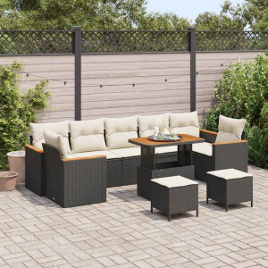 vidaXL Tuin Sofa Set met kussen 10 pcs Zwart Poly riet