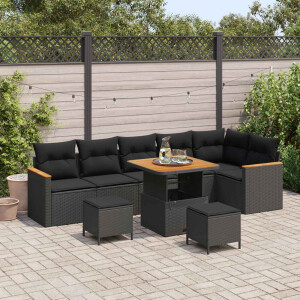 vidaXL Tuin Sofa Set met kussen 9 pcs Zwart Poly riet