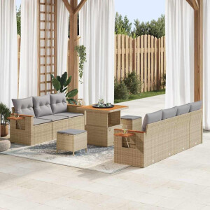 vidaXL Tuin Sofa Set met kussen 10 pcs beige en lichtgrijs