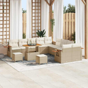 vidaXL Tuin Sofa Set met kussen 13 pcs beige en crèmekleurig