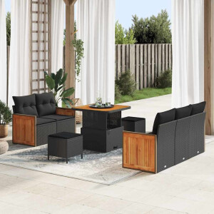vidaXL Tuin Sofa Set 8 pcs Zwart Poly rattan en gepoedercoat staal