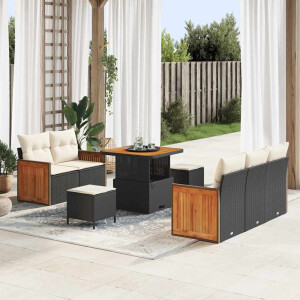 vidaXL Tuin Sofa Set met kussen 8 pcs Zwart en crème