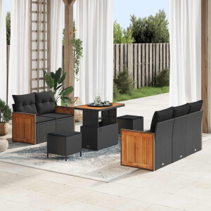 vidaXL Tuin Sofa Set 8 pcs Zwart Poly rattan en gepoedercoat staal
