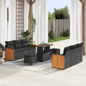 vidaXL Tuin Sofa Set 9 pcs Zwart Poly rattan en gepoedercoat staal