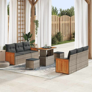 vidaXL Tuin Sofa Set 9 pcs Grijs Poly rattan en gepoedercoat staal