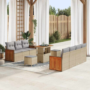 vidaXL Tuin Sofa Set met kussen met opslag 10 pcs beige en lichtgrijs