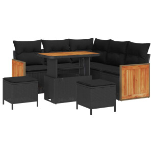 vidaXL Tuin Sofa Set 8 pcs Zwart Poly rattan en gepoedercoat staal