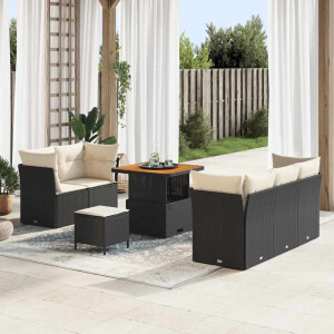 vidaXL Tuin Sofa Set met kussen 8 pcs Zwart en Crème poly rattan