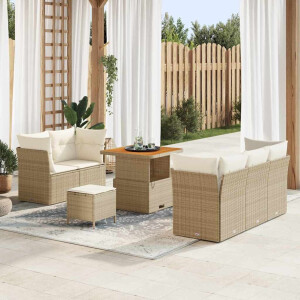 vidaXL 8-delige tuinsofa set met kussens in beige poly rattan en acacia