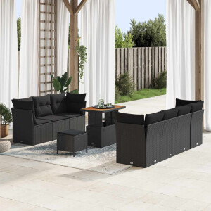 vidaXL Tuin Sofa Set 10 pcs Zwart Poly rattan en gepoedercoat staal