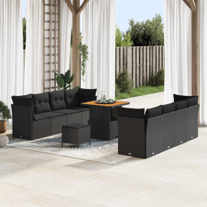 vidaXL Tuin Sofa Set met kussen 11 pcs Zwart poly rattan