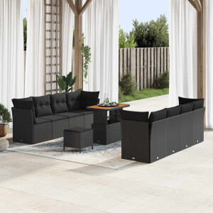 vidaXL Tuin Sofa Set met kussen 11 pcs Zwart poly rattan