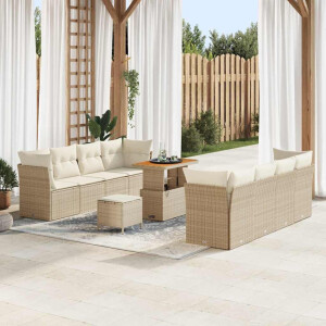 vidaXL Tuin Sofa Set met kussen 11 pcs Beige en Crème poly rattan