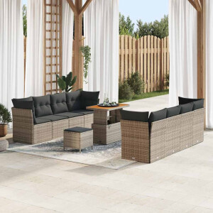 vidaXL Tuin Sofa Set 11 pcs Grijs Poly rattan en gepoedercoat staal