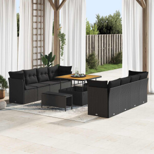 vidaXL Tuin Sofa Set met kussen 11 pcs Zwart poly rattan