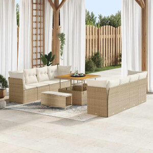 vidaXL Tuin Sofa Set met kussen 11 pcs Beige en Crème poly rattan