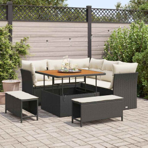 vidaXL Tuin Sofa Set met kussen met opslag 8 pcs Zwart en crème