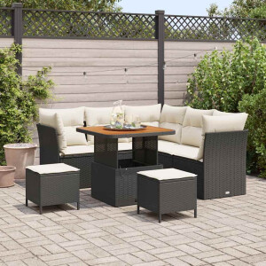 vidaXL Tuin Sofa Set met kussen met opslag 8 pcs Zwart en crème