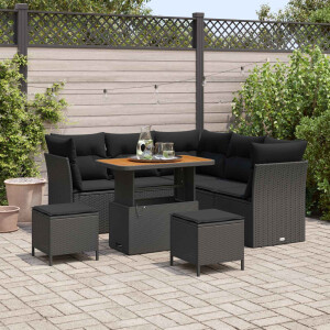 vidaXL Tuin Sofa Set 8 pcs Zwart Poly riet en gepoedercoat staal