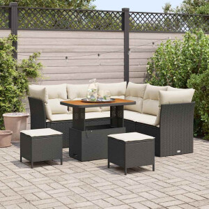 vidaXL Tuin Sofa Set met kussen met opslag 8 pcs Zwart en crème