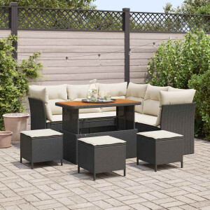 vidaXL Tuin Sofa Set met kussen met opslag 9 pcs Zwart en crème