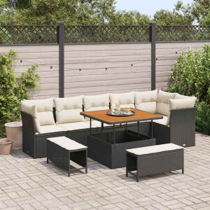 vidaXL Tuin Sofa Set met kussen met opslag 9 pcs Zwart en crème